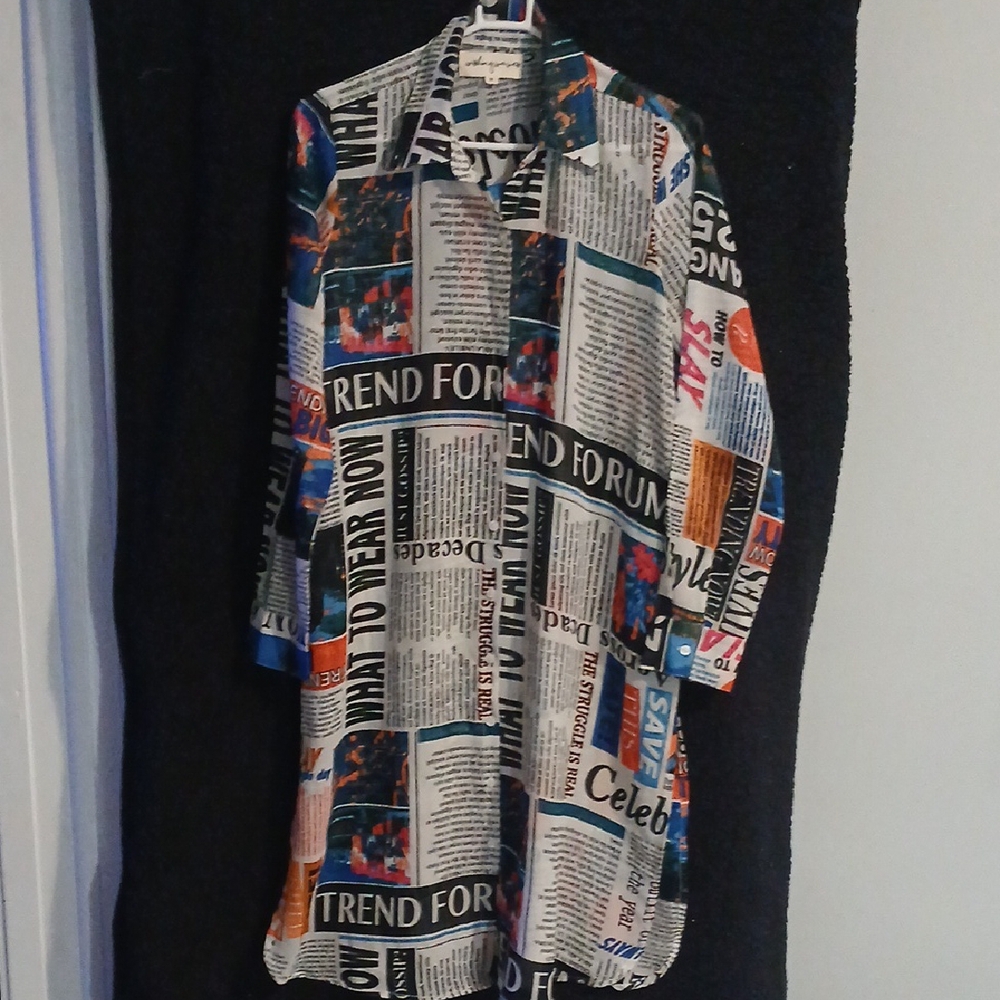 Trendy Long Sleeve Newspaper Print Dress
